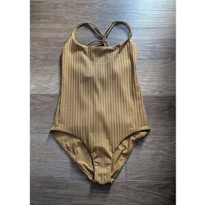 New! Unsubscribed | Ribbed Tie-Back One Piece Swimsuit Marigold $178